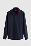 Slim Fit Lacivert Armürlü Gömlek 7HF02ORT02100