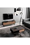 Mezza SET 4010-4210 BLANCO SİYAH METAL AYAKLI TV ÜNİTESİ - ORTA SEHPA TAKIMI SİYAH KAPLAN