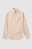 D'S Damat Slim Fit Camel Kareli Ekoseli Gömlek 7HC02ORT09265