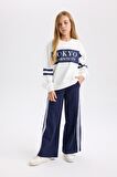 DeFacto Kız Çocuk Lacivert Wide Leg Geniş Bol Paça Çizgili Eşofman Altı D6568A824AUNV251