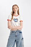 DeFacto Coool Hello Kitty Fitted Bisiklet Yaka Ribana Kısa Kollu Tişört D4215AX24HSWT32