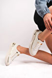 Altın Detaylı Beyaz Kadın Sneaker - Kalın Tabanlı ve Modern Tasarım Trend Spor Ayakkabı Beyaz / 37