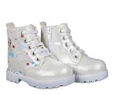 202173 Kalın Topuklu Soğuk Havaya Dayanıklı Beyaz Suni Deri Kız Çocuk Bot