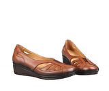 CASTLE BLACK 7022 Hakiki Deri Ortopedik Taba Kadın Günlük Anne Ayakkabısı