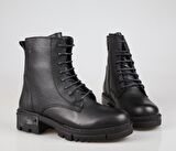 CASTLE BLACK 92537 Hakiki Deri Siyah Kadın Bot