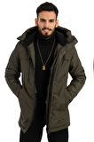 Erkek Polarlı Su Ve Rüzgar Geçirmez Kapüşonlu Kışlık Mont Kaban Parka