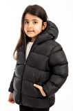Kız Çocuk Polarlı Kapüşonlu Su Geçirmez Rüzgara Dayanıklı Şişme Kışlık Mont & Kaban