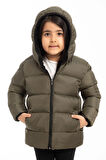 Kız Çocuk Polarlı Kapüşonlu Su Geçirmez Rüzgara Dayanıklı Şişme Kışlık Mont & Kaban