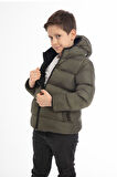 Erkek Çocuk Polarlı Kapüşonlu Su Geçirmez Rüzgara Dayanıklı Cepli Şişme Kışlık Mont