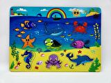 Ahşap Malzeme Eğitici Öğretici 9 Parça Puzzle Mıknatıslı Oltalı Balık Tutma Oyunu