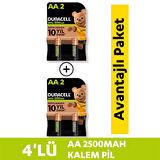 Duracell Şarj Edilebilir AA 2500mAh Piller, 2 Li Paket x2 (4 Adet)