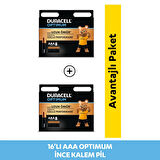 Duracell Optimum AAA Alkalin Pil, 1,5 V LR03 MN2400, 16’li paket