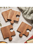 Ev Sunum Dekor 4'lü Puzzle Set Ahşap Desenli Mdf Bardak Altlığı
