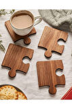 Ev Sunum Dekor 4'lü Puzzle Set Ahşap Desenli Mdf Bardak Altlığı
