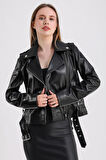 Milenni Kadın Deri Biker Ceket