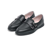 Casual Hakiki Deri Çift Tokalı Kadın Ayakkabı 