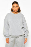 Kadın Oversize Düşük Kol Gri Swatshirt 5006U_2010