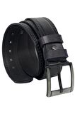 Siyah Hakiki Deri Desenli Model 4.5 cm.lik Spor Kot Kemer - 500-28