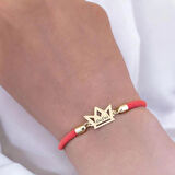 Defne İsmine Özel Taç Motifli 14 Ayar Altın Plakalı Turuncu İpek Örgülü Hediye Bileklik-501isim