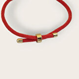 Defne İsmine Özel Taç Motifli 14 Ayar Altın Plakalı Turuncu İpek Örgülü Hediye Bileklik-501isim