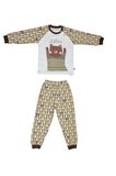 Ayıcık Baskılı Kahverengi Pijama Takımı
