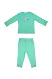 Kız Çocuk %100 Pamuk Flamingo Baskılı Yeşil Pijama Takımı