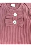 Kız Bebek Mor Önü Fırfırlı Pamuklu Bodysuit Ve Saç Bandı