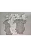Bebek %100 Pamuk Baskılı Gri-beyaz Kısa Kollu 7'li Bodysuit