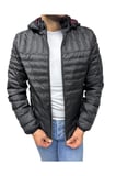 Erkek Kapitone Çizgili Desenli Kapüşonlu Slim Fit Şişme Casual Mont