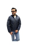 Erkek Kapitone Çizgili Desenli Kapüşonlu Slim Fit Şişme Casual Mont
