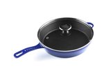 LOTUS Döküm    28 cm Yuvarlak Cam Kapaklı Düz Tava  Degrade Kobalt Lacivert