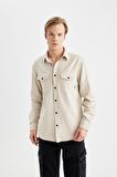 DeFacto Regular Fit Polo Yaka Basic Düz Pamuklu Uzun Kollu Gömlek B2654AX24SPBG786