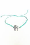 Turkuaz İpli Gümüş Harfli Bileklik