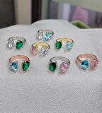 Renkli Çift Damla Taşlı Gümüş Yüzük