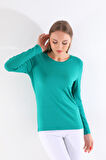 Kadın Bisiklet Yaka Viskon Likra Uzun Kollu Tişört-Okyanus Yeşili