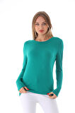 Kadın Bisiklet Yaka Viskon Likra Uzun Kollu Tişört-Okyanus Yeşili