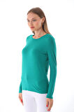 Kadın Bisiklet Yaka Viskon Likra Uzun Kollu Tişört-Okyanus Yeşili