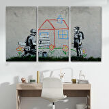 Bansky Çocuğun Çizdiği Evin Kapısını Kapatan Adam Kanvas Tablo-5019