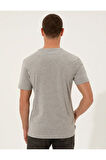 Gri Melanj Slim Fit Baskılı Bisiklet Yaka Tişört 50249350-vr091