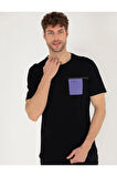 Siyah Slim Fit Baskılı Bisiklet Yaka Tişört 50262615-VR046