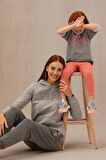 Kız Çocuk Gri Melanj Basic Kapüşonlu Sweatshirt 50276872-VR086