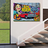 Grafiti İle Yapilmiş Retro Kırmızı Araba Kanvas Tablo-5027