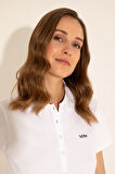 Kadın Beyaz Basic Polo Yaka Tişört 50285846-vr013