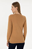 Kadın Camel Melanj V Yaka Basic Kazak 50293542-VR122