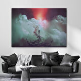 Gökyüzüne Giden Kırık Merdivenlerde Duran Genç Kadın Kanvas Tablosu-5029