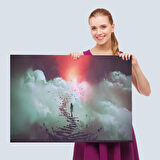 Gökyüzüne Giden Kırık Merdivenlerde Duran Genç Kadın Kanvas Tablosu-5029