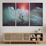 Gökyüzüne Giden Kırık Merdivenlerde Duran Genç Kadın Kanvas Tablosu-5029