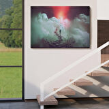 Gökyüzüne Giden Kırık Merdivenlerde Duran Genç Kadın Kanvas Tablosu-5029