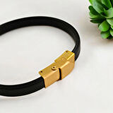 N Harfine Özel Taç Motifli 14 Ayar Altın Plakalı Hakiki Siyah Derili Hediye Bileklik-503harf