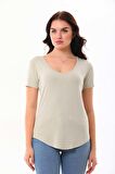 Extra Yumuşak Viscon Tişört-Bej